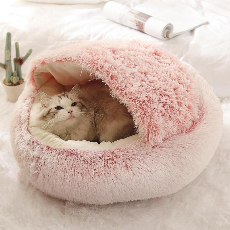 Round Plush Calming Cat Cave