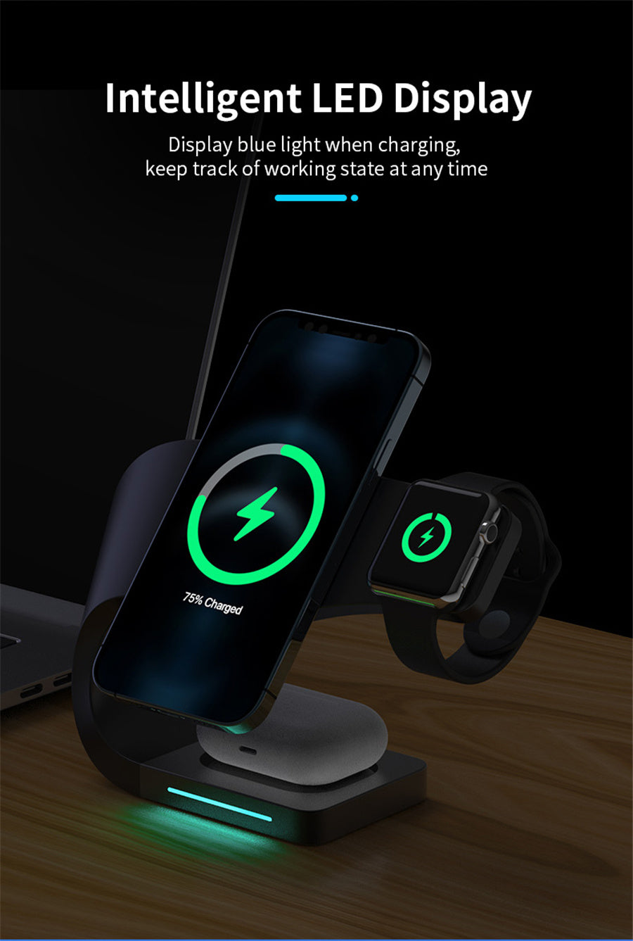 4 in 1 Fast Wireless Charging Stand for Iphone , Apple Watch and AirPods