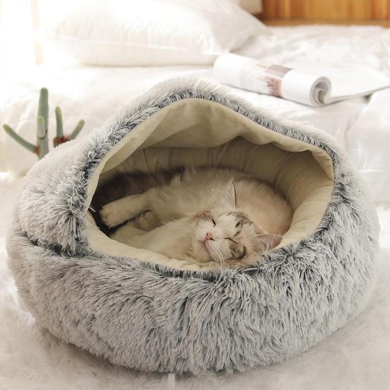 Round Plush Calming Cat Cave