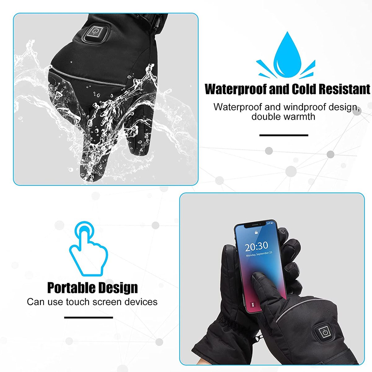 Electric Waterproof Heated Gloves with Touch Screen Sensor